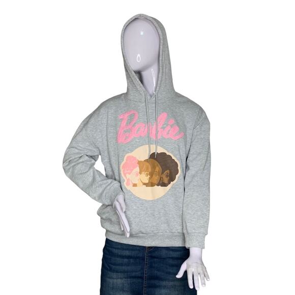 Barbie Tops - Barbie NWT Hoodie Gray Side Pockets Pullover Barbie Embroidered Size M